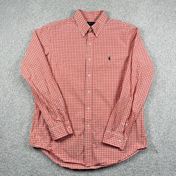 Polo Ralph Lauren Button Down Shirt Mens L Orange Check Long Sleeve Pony Logo - Picture 2 of 6